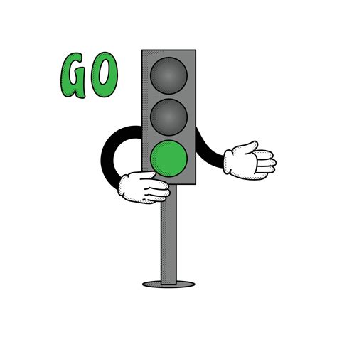 Illustration of Traffic Light in retro cartoon character with traffic signs, green light. go ...