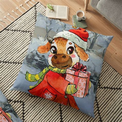 Fluffy Cow Christmas - Seasons Floor Pillow by jhbdesigns | Fluffy cows ...