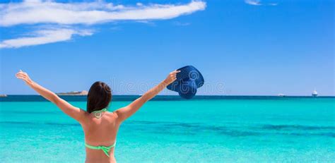 Young Beautiful Woman Relaxing at White Sandy Stock Photo - Image of blue, happy: 46112206