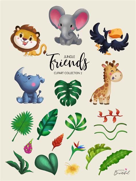 Jungle Friends. Clipart, Lion, Elephant, Toucan, Rhino, Giraffe ...