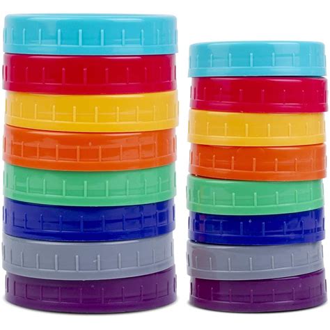 16 Pack Colored Plastic Mason Jar Lids for Ball, Kerr and More - 8 Regular Mouth & 8 Wide Mouth ...