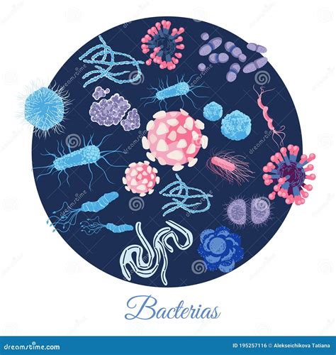 Bacterial Microorganisms in Circular Shape Stock Vector - Illustration of infection, illness ...