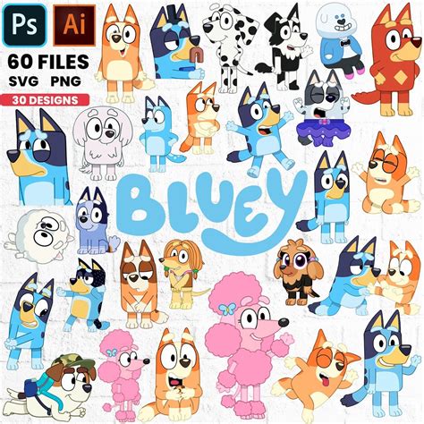 30 Colección Clipart Bluey Paquete Svg Png Jpg Pdf Ai | Etsy