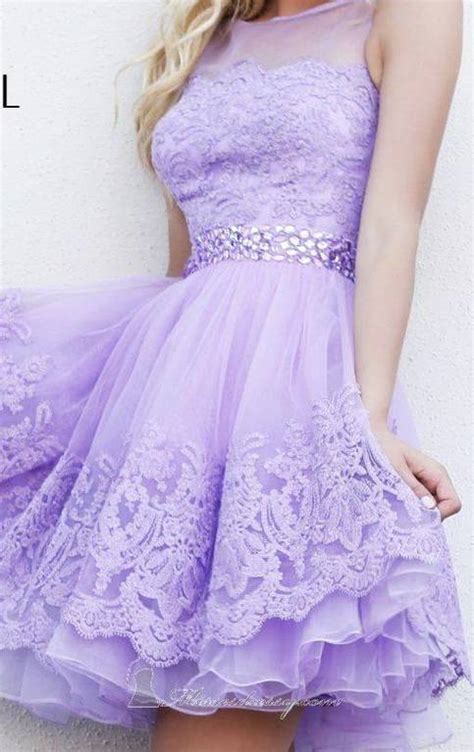 2016 Princess Lilac Short Lace Homecoming Dresses Beaded Tulle Prom ...