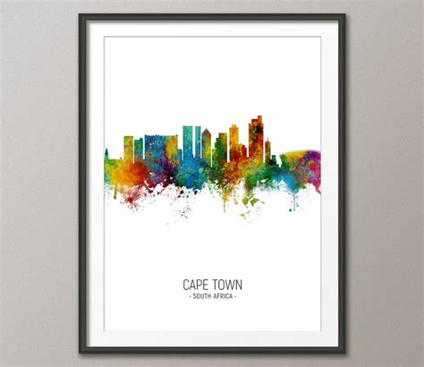 Cape Town Skyline, Cape Town South Africa Cityscape Art Print Poster ...