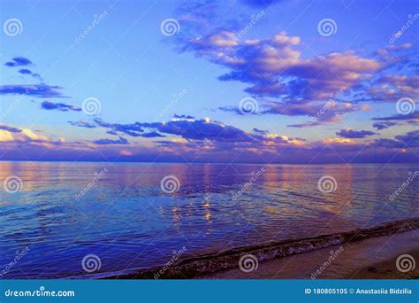 Beautiful Sea Landcsape.Fluffy Clouds on Th Sky.Colorful Sunset Stock Image - Image of nature ...