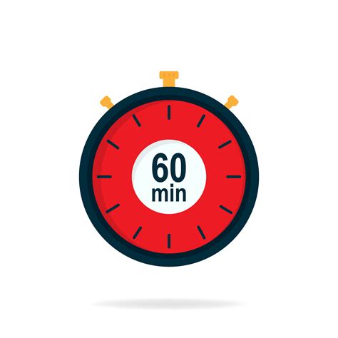 60 minutes timer. Stopwatch symbol in flat style. Editable isolated ...