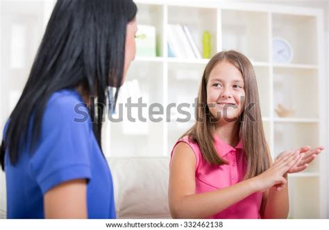 Smiling Deaf Girl Learning Sign Language Stock Photo 332462138 ...