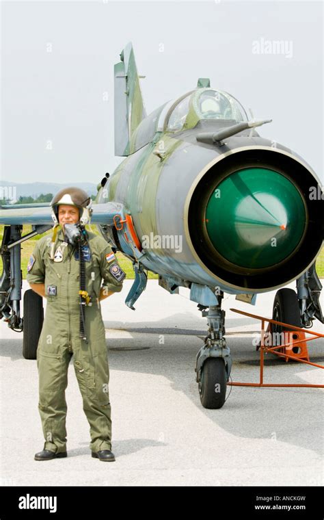 Croatian Air Force MiG-21 BISD fighter pilot posing before his aircraft Stock Photo - Alamy