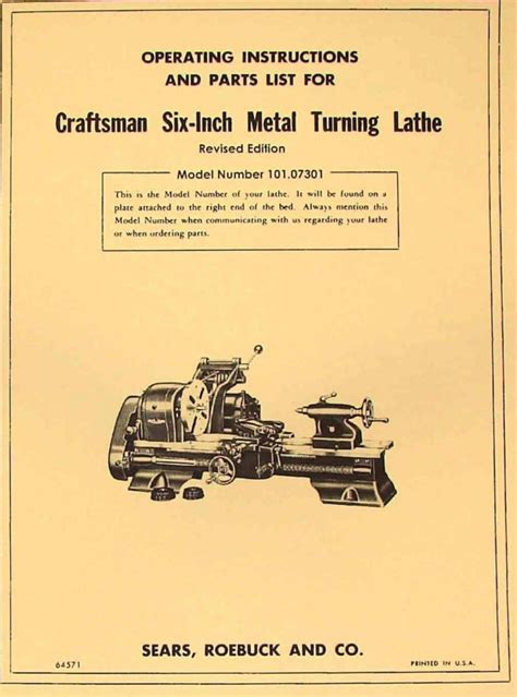 CRAFTSMAN/ATLAS 6" Metal Lathe 101.07301 Owner's Instructions & Parts Manual ~REVISED - Ozark ...