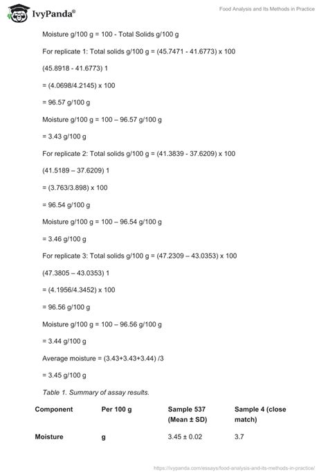 Food Analysis and Its Methods in Practice - 1773 Words | Report Example