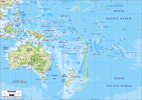 Large physical map of Australia and Oceania with major roads and major ...