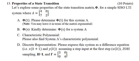 Solved 13. Properties of a State Transition Let's explore | Chegg.com