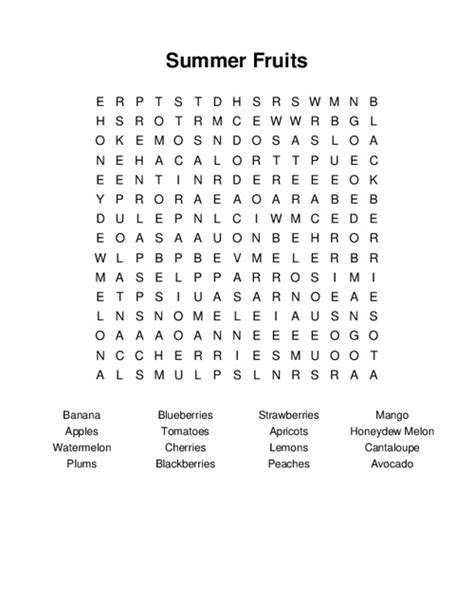 Summer Fruits Word Search