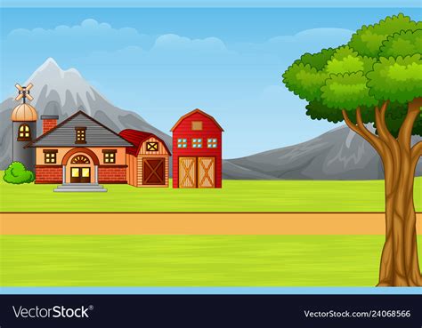 Nature landscape with cartoon country house Vector Image