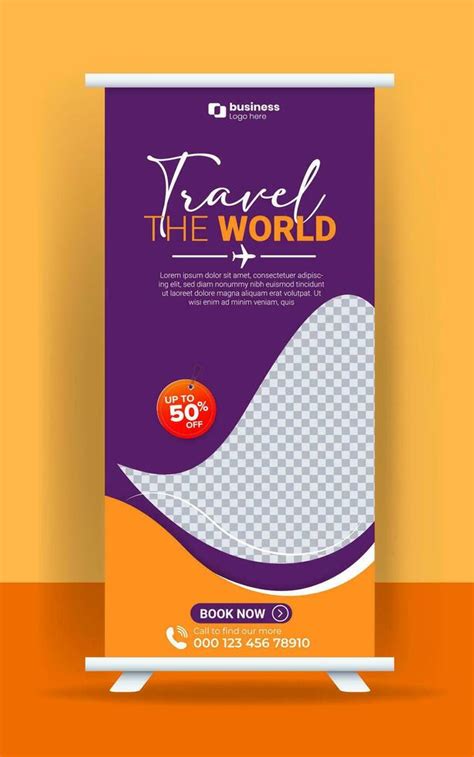 Enjoy holiday roll up banner design. Travel and tourism agency standee ...