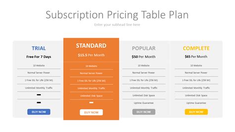 Download Free Subscription Pricing Table Resume Sample