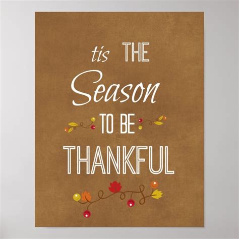 Tis the Season to be Thankful Quote Poster | Zazzle.com