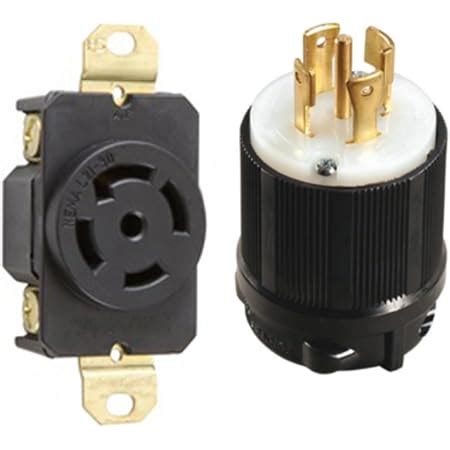 NEMA L15-30 Plug and Receptacle Set - Rated for 30A, 250V, 4-Wire, 3 ...