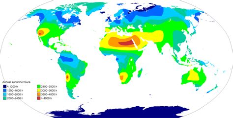 Annual sunshine hours map of the world [2753 × 1400]