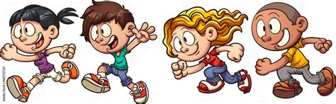 Cartoon running kids. Vector clip art illustration with simple ...