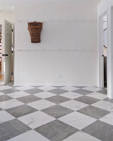 Checkered Floor Tiles in Bright Mud Room