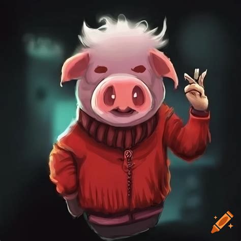 2d art of a cute pig playing video games on Craiyon