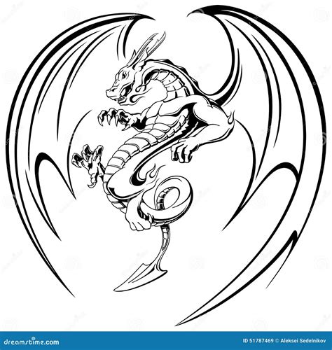 Flying Black Dragon With Wings Tattoo, Vector Illustration Stock Vector ...