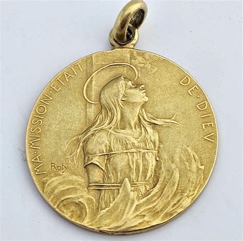 Antique 18K Gold ~OSCAR ROTY MARTYRDOM of JOAN OF ARC~Pendant Medal Jeanne d'Arc | #4697130876