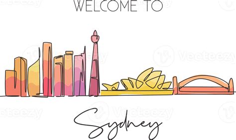 One continuous line drawing of Sydney city skyline, Australia. Beautiful landmark. World ...