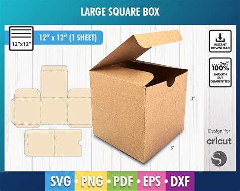 Square Box Template SVG Template Svg, Party Box Svg, DIY Box Vector Svg Png Pdf, Dxf, Cricut Cut ...