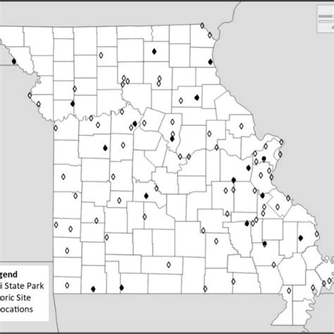 Map of Missouri State Parks and Historic Sites and survey locations.... | Download Scientific ...