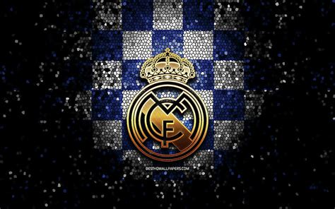 Real Madrid FC glitter logo La Liga blue white checkered background ...