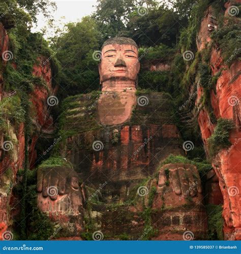 Leshan Giant Buddha Carved into a Mountain Off the Min River in Sichuan. Stock Image - Image of ...