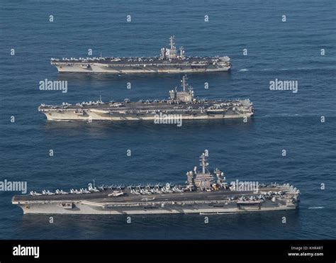 The U.S. Navy Nimitz-class aircraft carriers (top to bottom) USS Nimitz ...