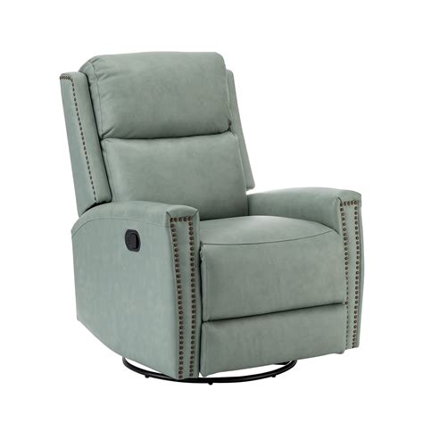 Genuine Leather Recliner Swivel Rocker Recliner with Nailhead Trims ...