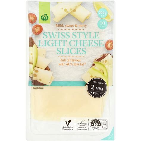 Woolworths Swiss Light Cheese Slices 200g | Woolworths