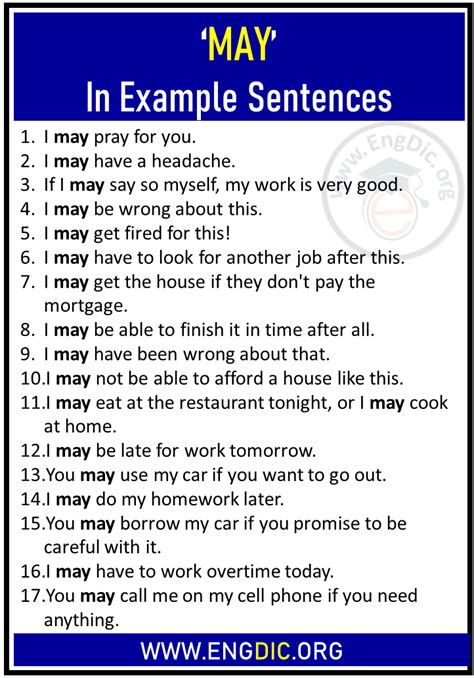 17 Sentences Using ‘MAY’, MAY in Example Sentences - EngDic