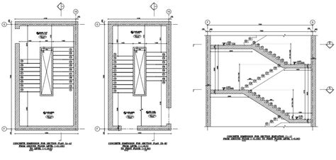 staircase detail plans and a section of a building, working plan with ...