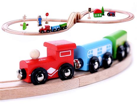 Cubbie Lee Premium Wooden Train Set Toy Double-Sided Train Tracks ...