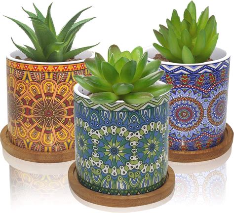 Succulent Pots Small Succulent Planters Bohemian Ceramic Flower Pot Garden Planters Cactus Plant ...