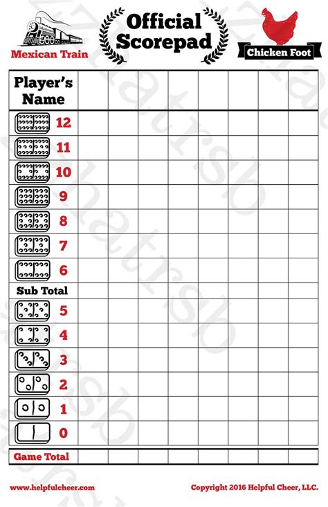 Design a new Mexican Train Domino Scorecard | Freelancer