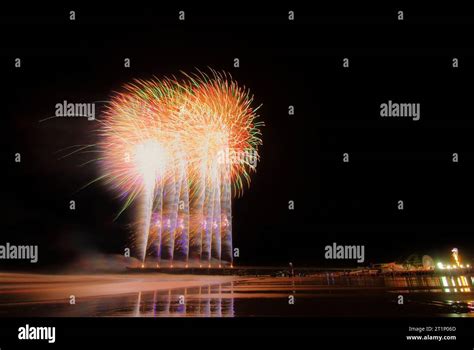 Fireworks off the New Brighton Pier at the beach in Christchurch, South ...