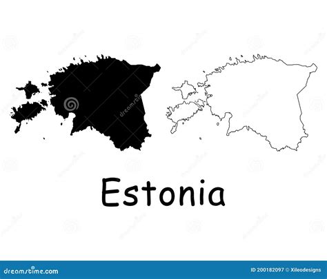 Estonia Country Map. Black Silhouette And Outline Isolated On White Background. EPS Vector ...