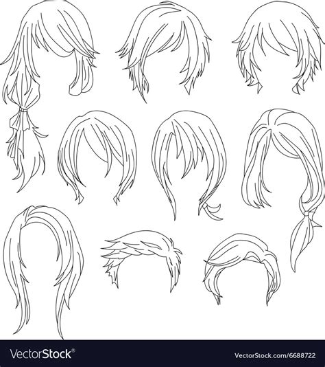 Hair styling for woman drawing set 1 Royalty Free Vector