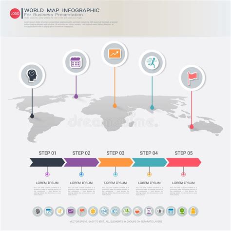 World Map Infographic Template Stock Vector - Illustration of geography, milestone: 102650468