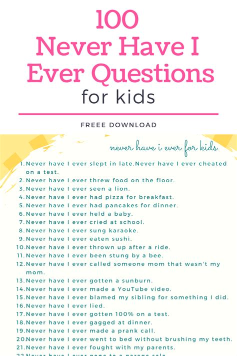 Never Have I Ever Questions For Kids - QEUSTYE