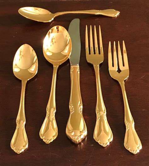 Vintage Gold Flatware set Golden Chateau Oneidacraft Deluxe Gold Electroplate Flatware, 5 piece ...