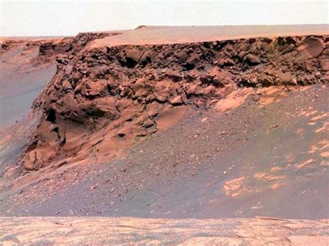 Victoria cliff, Mars photo by Mars Exploration Rover Opportunity, 2006 via: NASA; Panoramic view ...