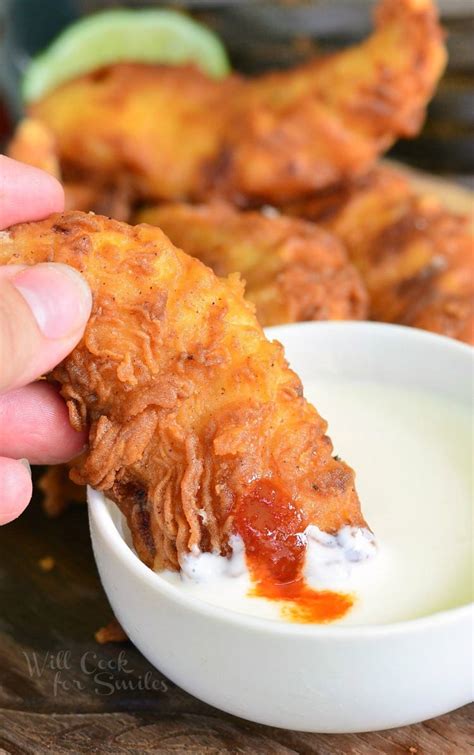 Sriracha Crispy Chicken Tenders with Honey Dipping Sauce - Will Cook ...